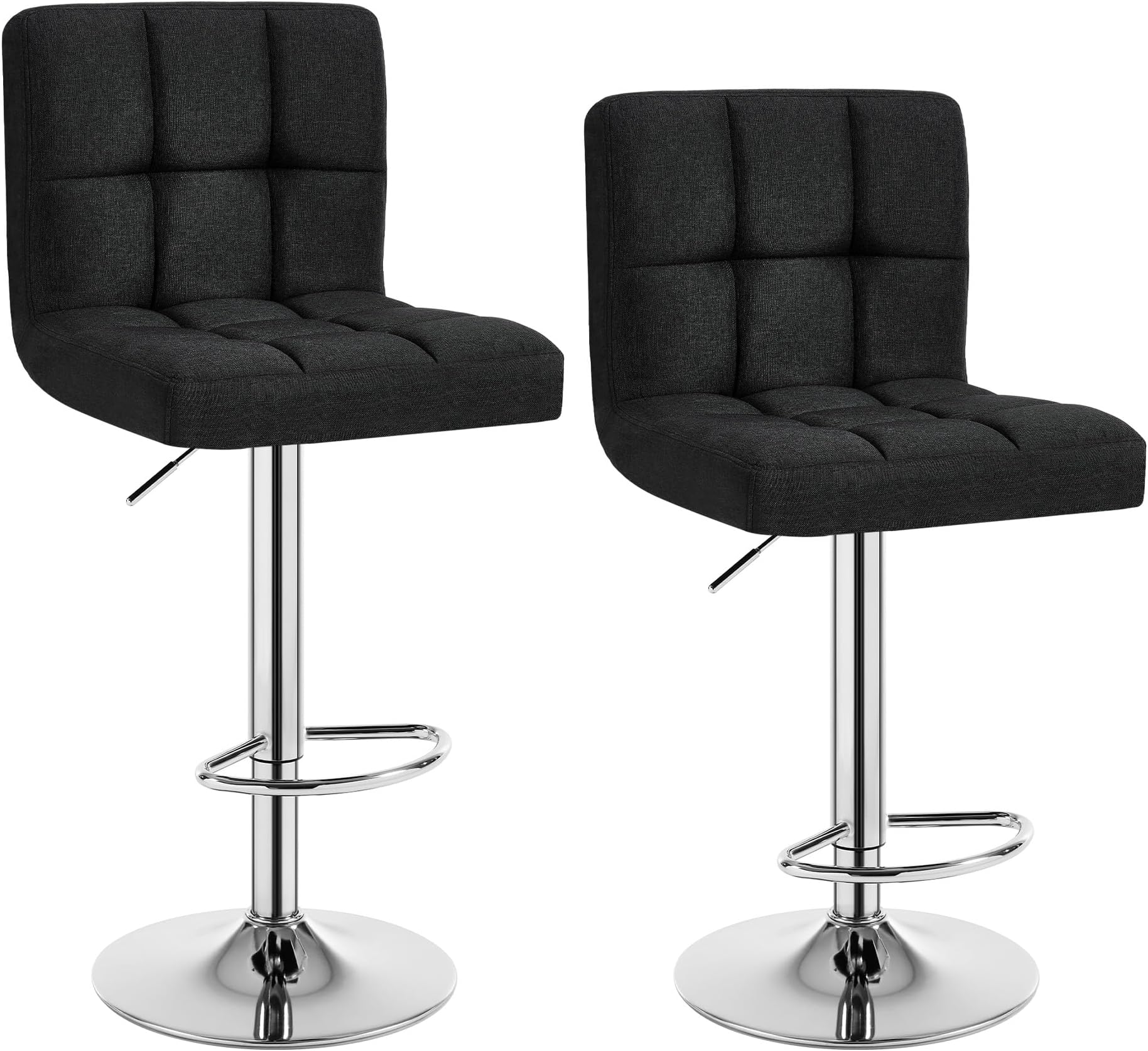 WOLTU Bar Stools Black Bar Chairs Breakfast Dining Stools for Kitchen Island Counter Bar Stools Set of 2 pcs Linen Exterior/Adjustable Swivel Gas Lift/Steel Footrest & Base