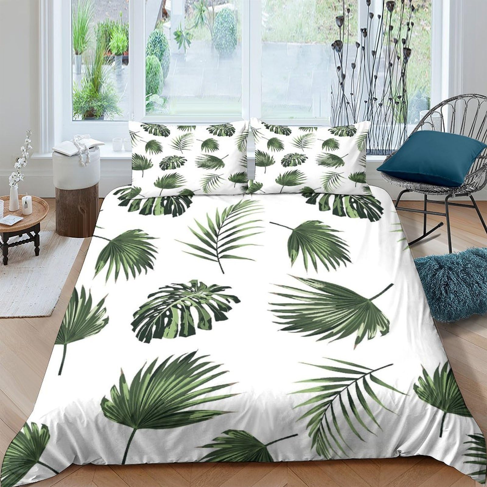 Ctjqhvkz Style-8 3D Printed Tropical Palm Fitted Sheet Microfiber Soft Green Leaf Mattress Cover For Bedroom Guest Room Decor Single（135X200cm）
