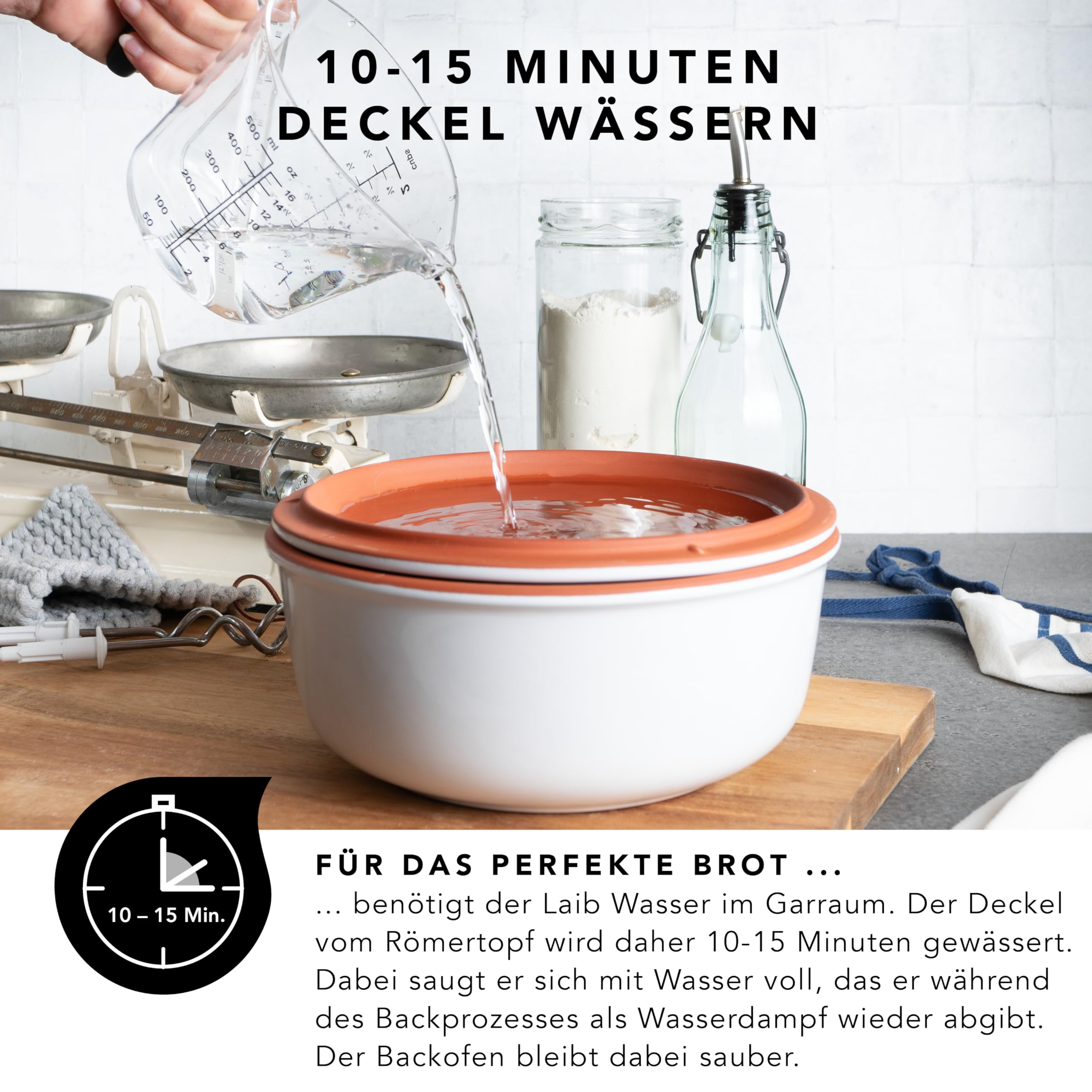 Römertopf garnek do pieczenia chleba z naturalnej gliny – Ø 23 cm – pieczenie chleba z oryginałem – dla przewiewnej miękiszu i chrupiącej skórki
