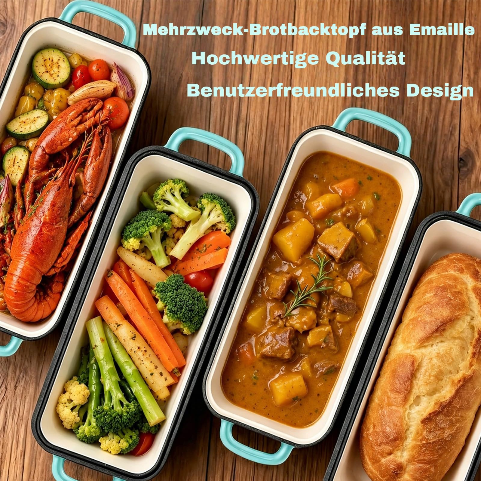 5.68 L Gusseisen Brotbackform,Brotbacktopf mit Deckel,Gusseisen Topf Brot Backen,Brotformen zum Backen,Emaille Brotbackformen für Sauerteig,Robuste Brotbackformen zum Brotbacken im Ofen(Seeblau)
