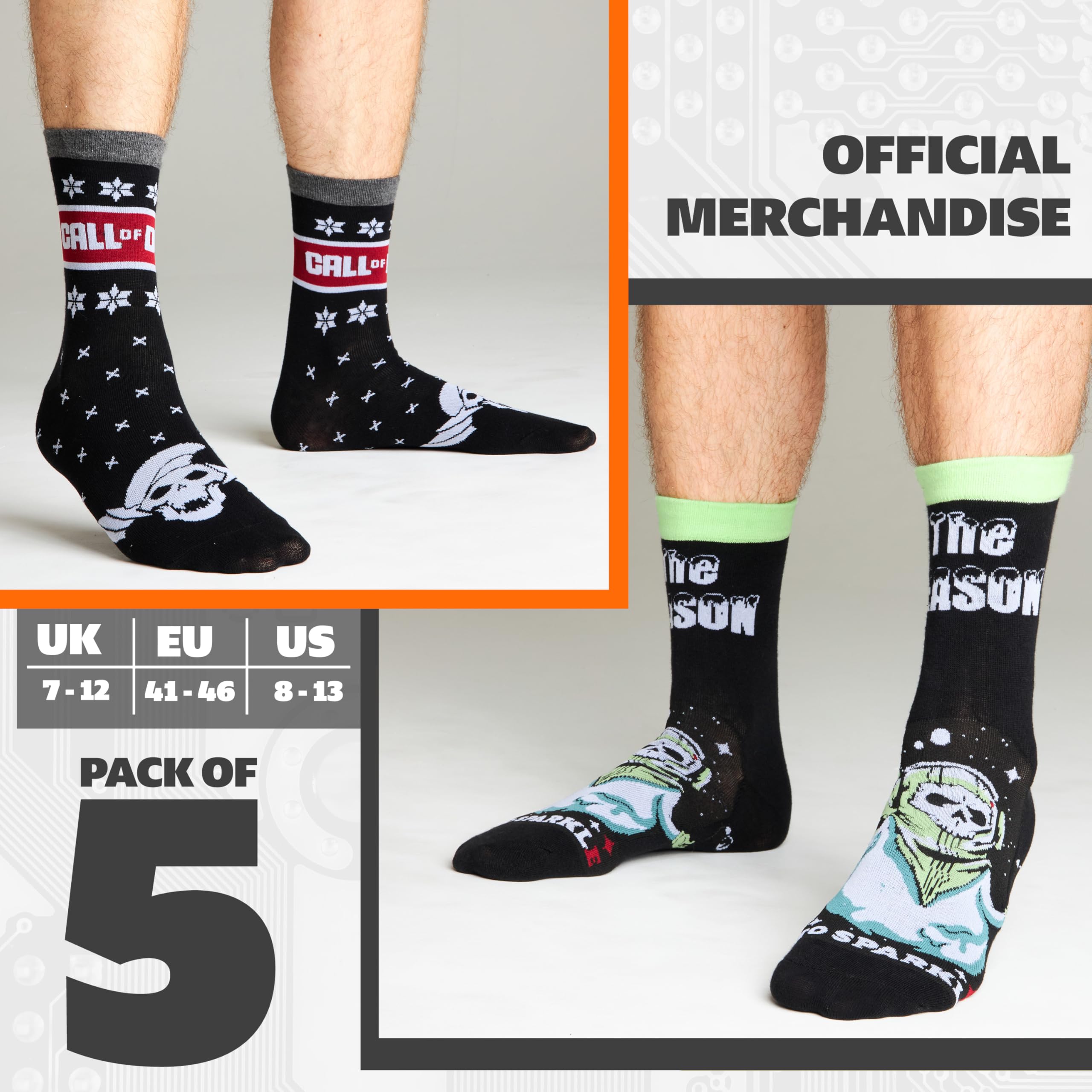 Call of Duty Chaussettes Mi-Mollet Homme, Lot de 5 Paires Respirantes - Cadeau Gamer