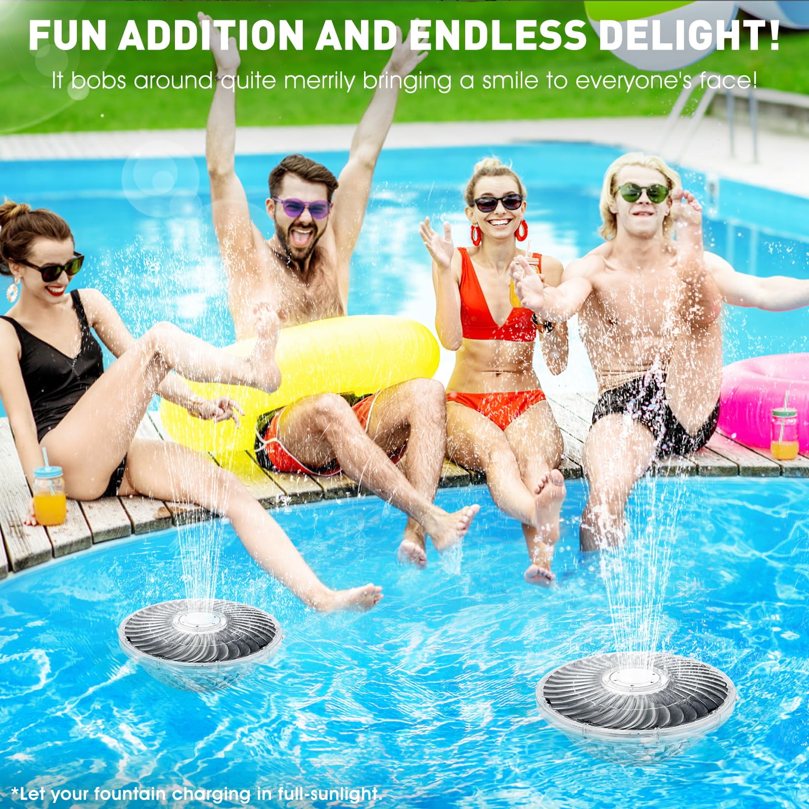 Floating Solar Fountain With Lights Solar Pool Fountain With Light Show -  Square Floating Fountain With Anchor For Inground \u0026 Above Ground Pools Solar  Powered Water Feature, image size:1600x1600