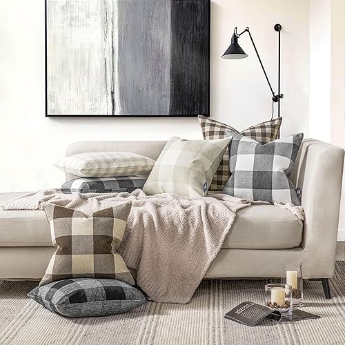 Miniatura 1 de Phantoscope - Juego de 2 fundas cuadradas para almohada o cojín, para decoración del hogar, estilo casa rural, diseño a cuadros de búfalo