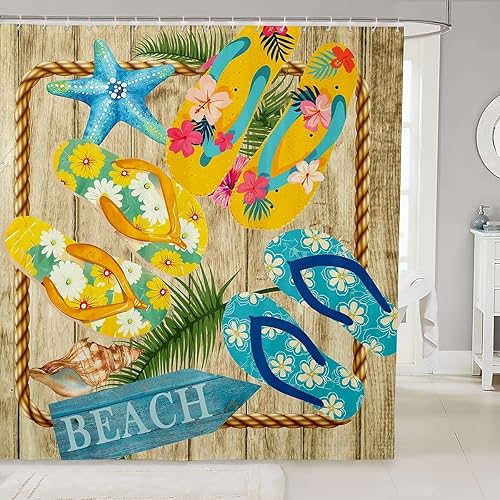 Castle Fairy Cortinas de ducha para decoración del hogar, diseño de estrellas de mar, hojas, plantas, tela de madera rústica, impermeable, juego de