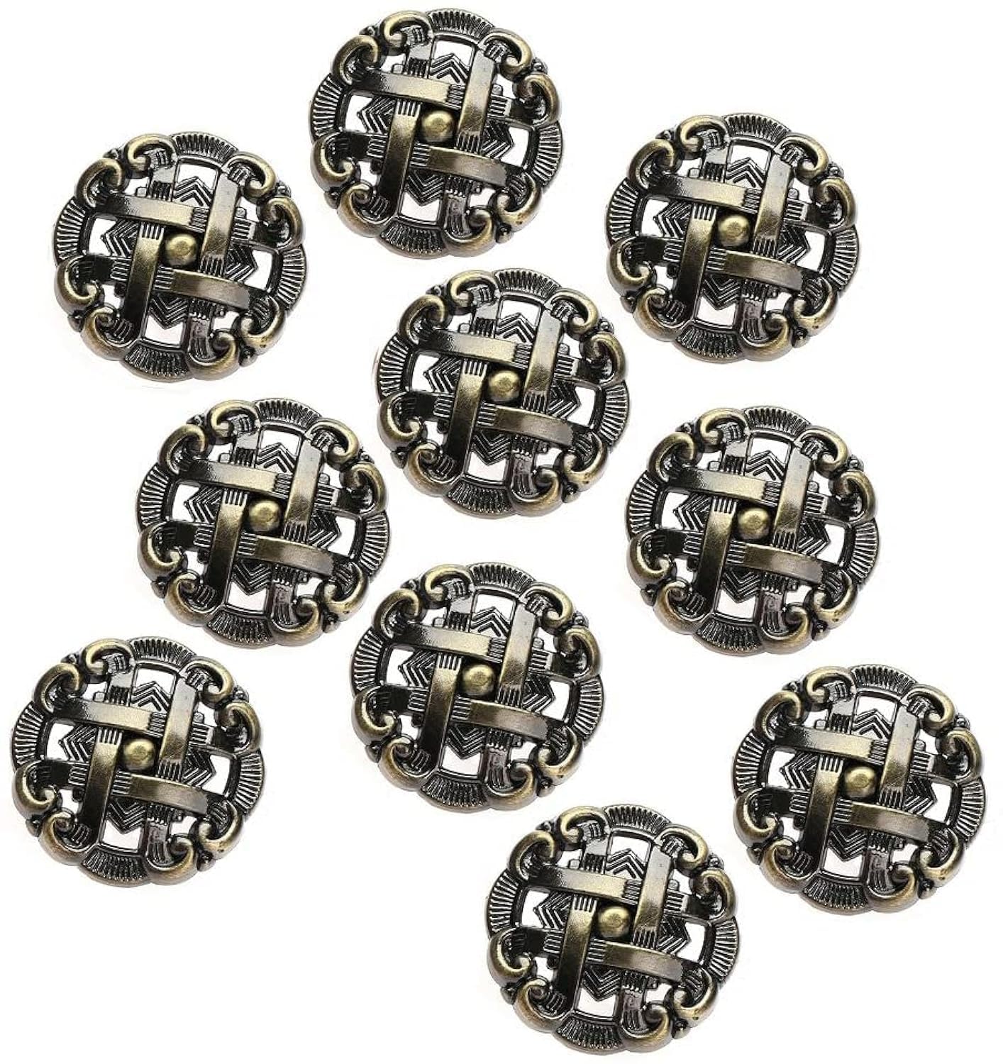 MayGreeny 10 Pack Antique Cabinet Knobs Cupboard Dresser Door Pull Round Drawer Handles with 4 Sized Screws for Furniture Kitchen Cupboard Closet Wardrobe (Antique Brass)
