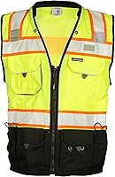 Kishigo S5002 Premium Black Series Class 2 Hi-Vis Surveyors Vest - 10 Pockets, ANSI/ISEA 107-2020 Compliant, Durable Mesh for Construction