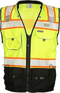 Kishigo Premium Black Series Men's Surveyors Vest S5002, Class 2 Hi-Vis, 10 Pockets, Zipper, Durable Webbing, ANSI/ISEA 107