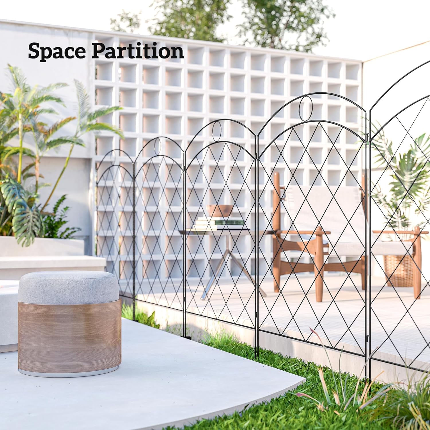 Outsunny Garden Fence, 4 Pack Steel Fence Panels, 11.5' L x 43" H, Rust-Resistant Decorative Border Flower Edging for Yard, Landscape, Patio, Outdoor Decor, Curved Rings