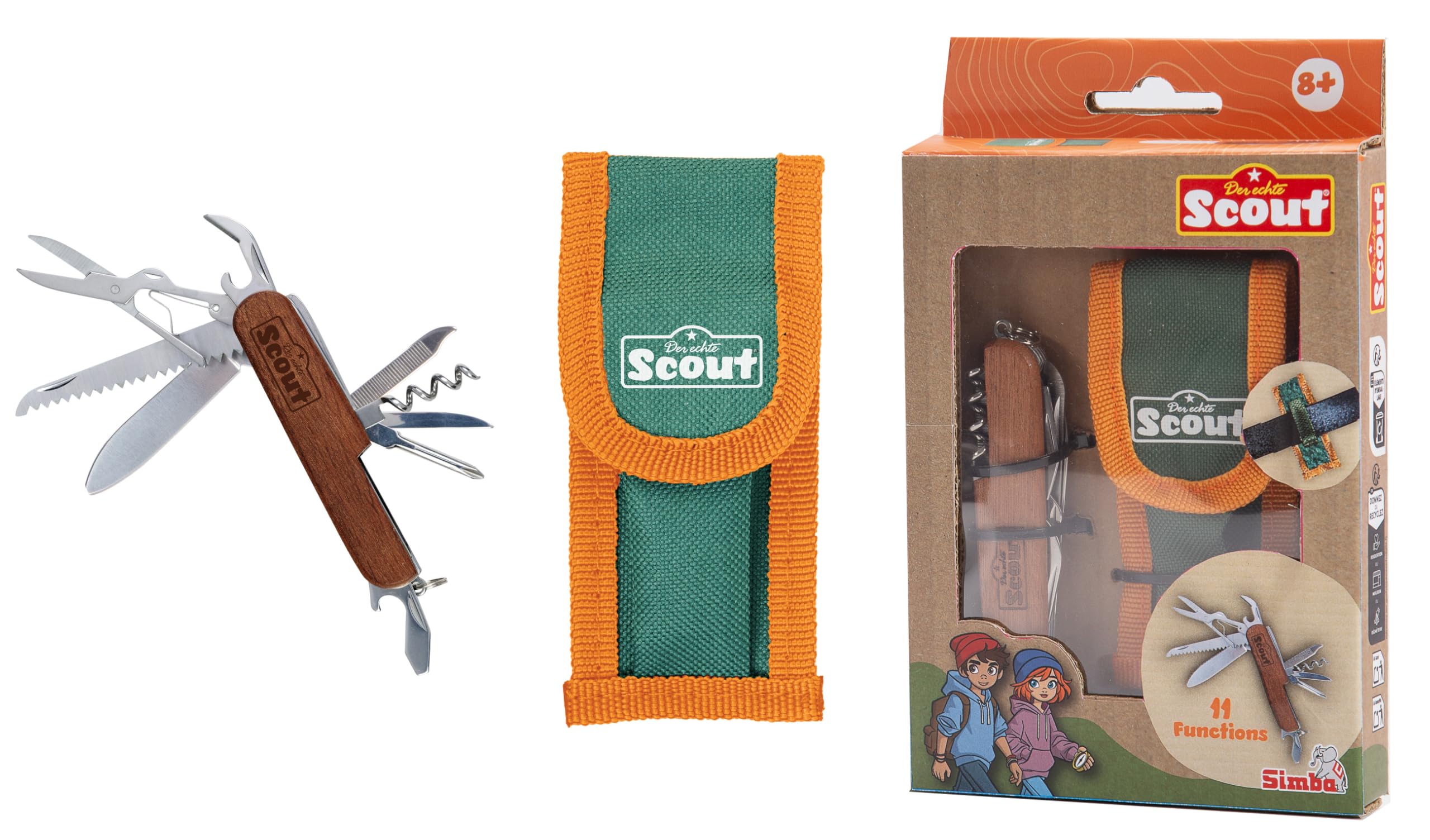 Simba Scout Taschenmesser 11 Werkzeuge Holzgriff, Gürteltasche, ab 8 Jahren