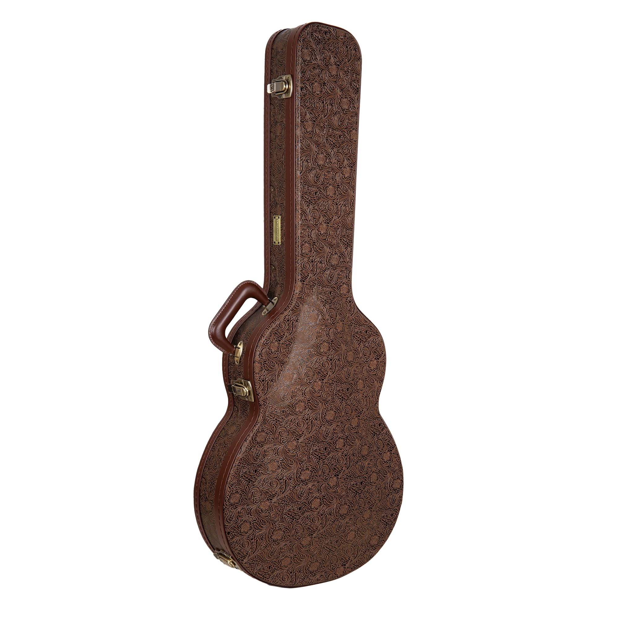 Crossrock Wooden Electric Guitar Case for 335 Style Semi-Hollow | Blossom Brown Faux Leather Burgundy Velvet Interior Lock Designer SeriesCRW530SABQ product thumbnail 4