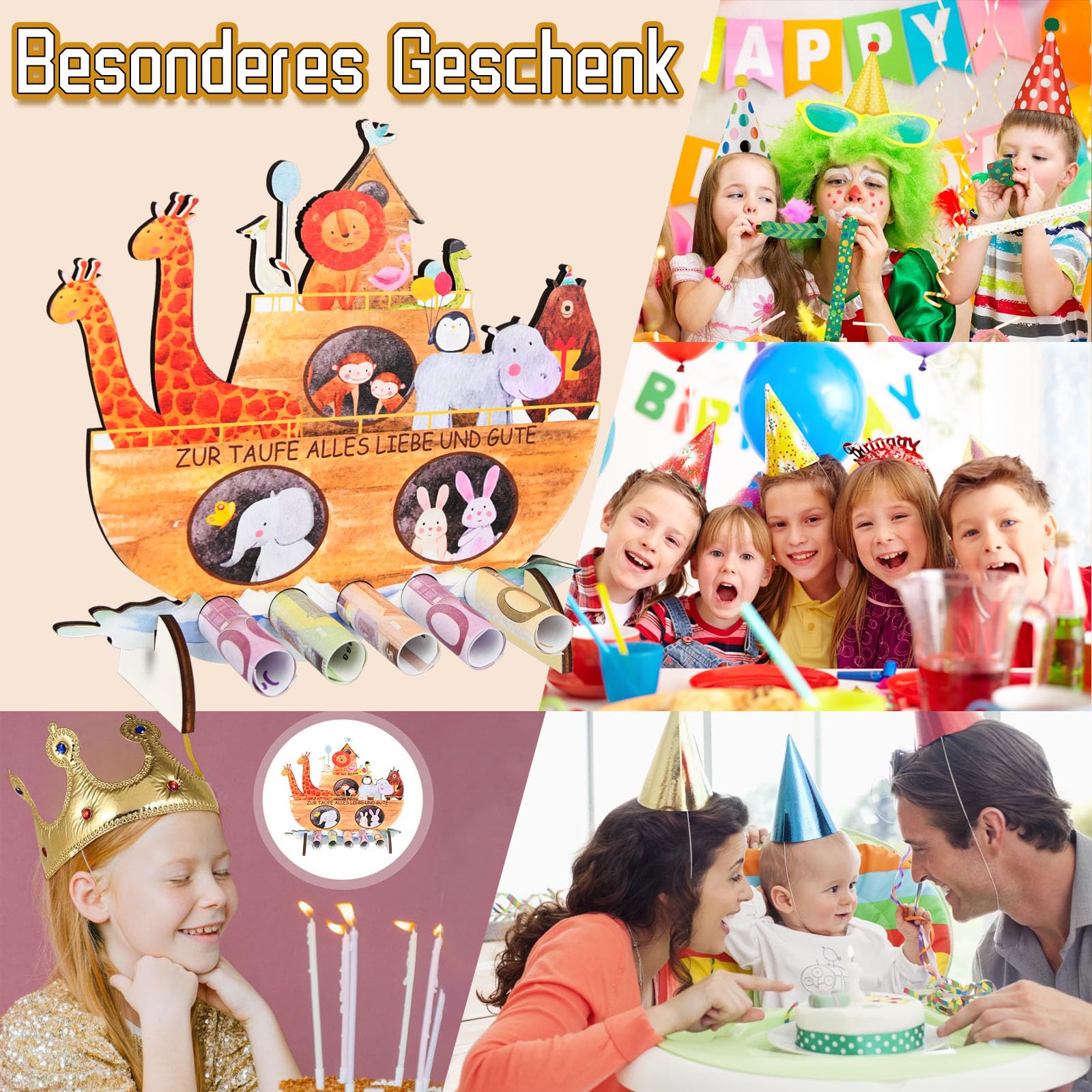 Arche De Noé En Bois Avec Animaux - Cadeau Baptême Garçon Et Fille - Jouet Éducatif Avec Livre Et Accessoires