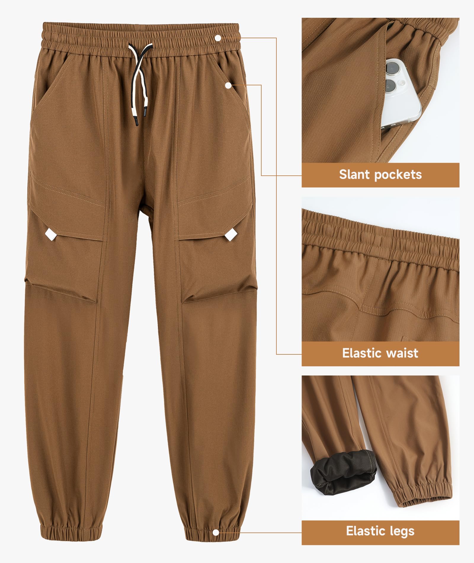YOUNGSOUL Pantaloni cargo per ragazzi, impermeabili, per bambini, da trekking, per attività all'aria aperta, con elastico