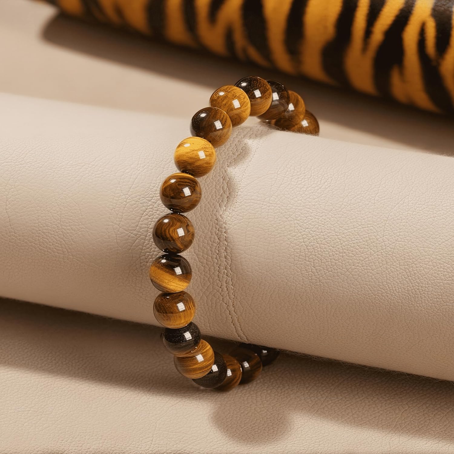 Natural Crystal Stone Golden Tiger's Eye Bracelet Black Obsidian Round Bead Elastic Energy Healing Bracelet for Men and Women Small, Medium, Large 6mm 8mm 10mm 12mm - Image 2