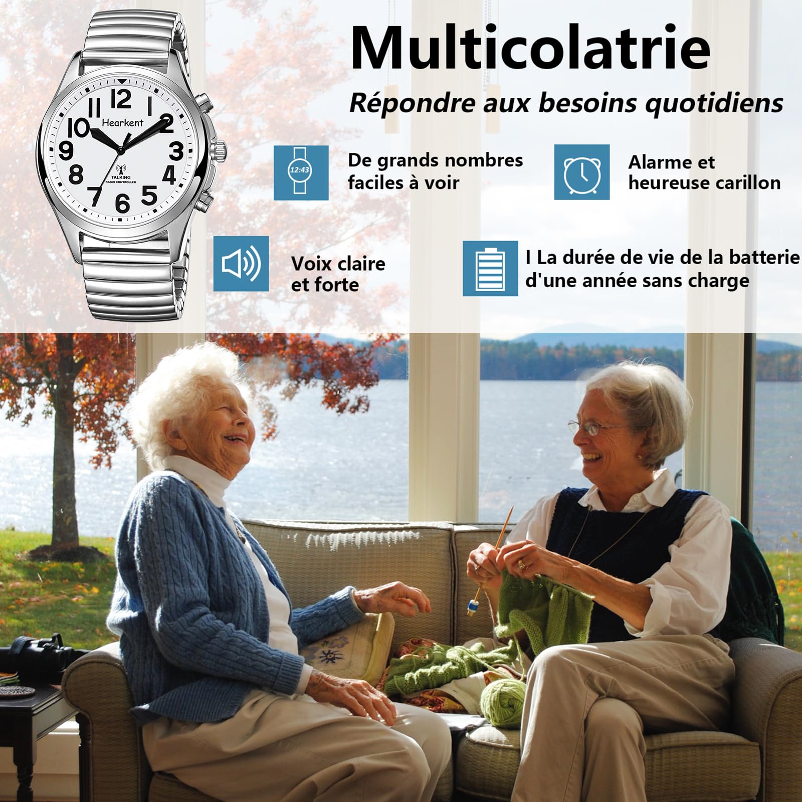 Hearkent Orologio parlante da donna con numeri jumbo, facile da leggere per anziani ipovedenti, auto-regolazione per anziani, rilegati, orologio da polso, cronometraggio preciso