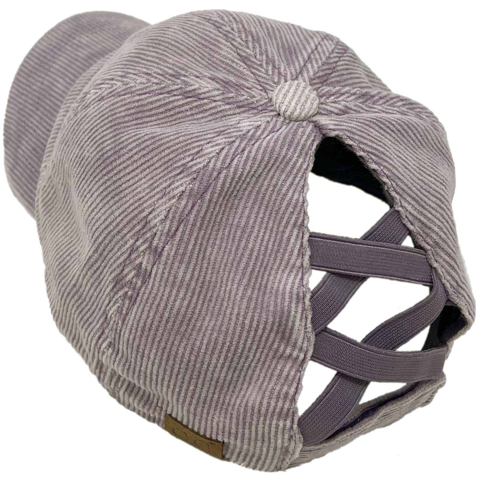 C.C Exclusives Stone Washed Corduroy Criss-Cross Ponytail Baseball Cap for Women, Adjustable High Bun Hat.