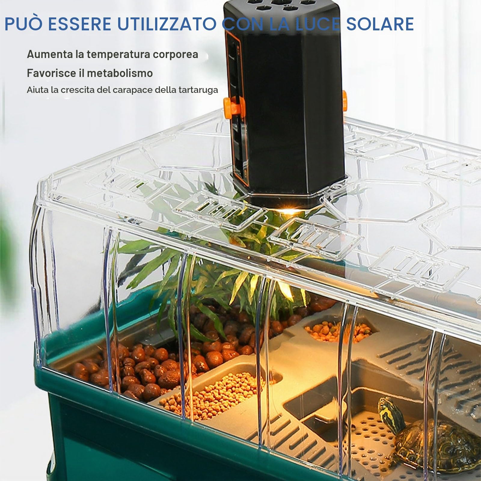 Tartarughiera per Tartarughe d'Acqua e di Terra | Terrario per Rettili con Filtrazione Multistrato e Acqua | Gabbia Teca con Copertura per Tartarughe di Terra | Kit Contenitore Plastica per Terrario(G