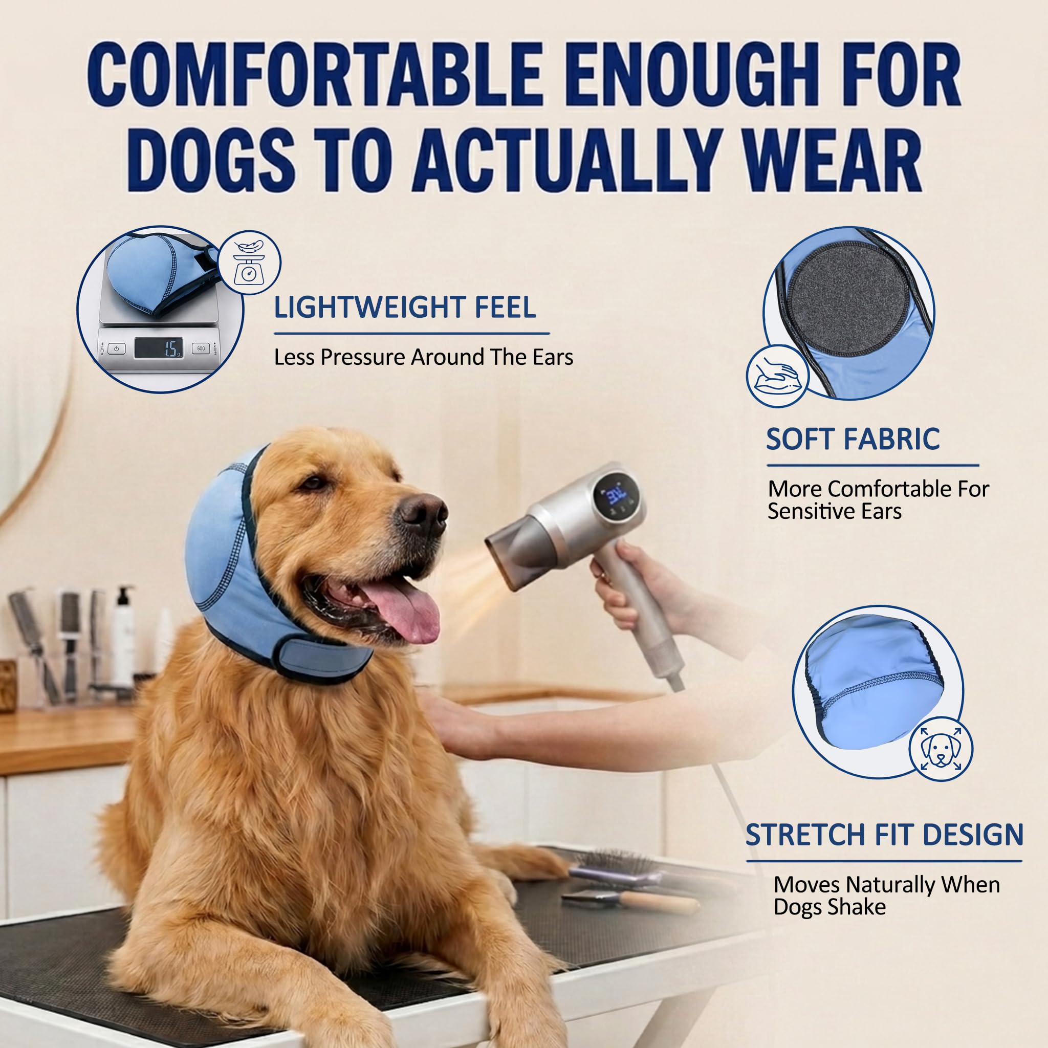 HOFi Fundas para orejas de perro para baño: protección impermeable para bloquear el 99% del agua