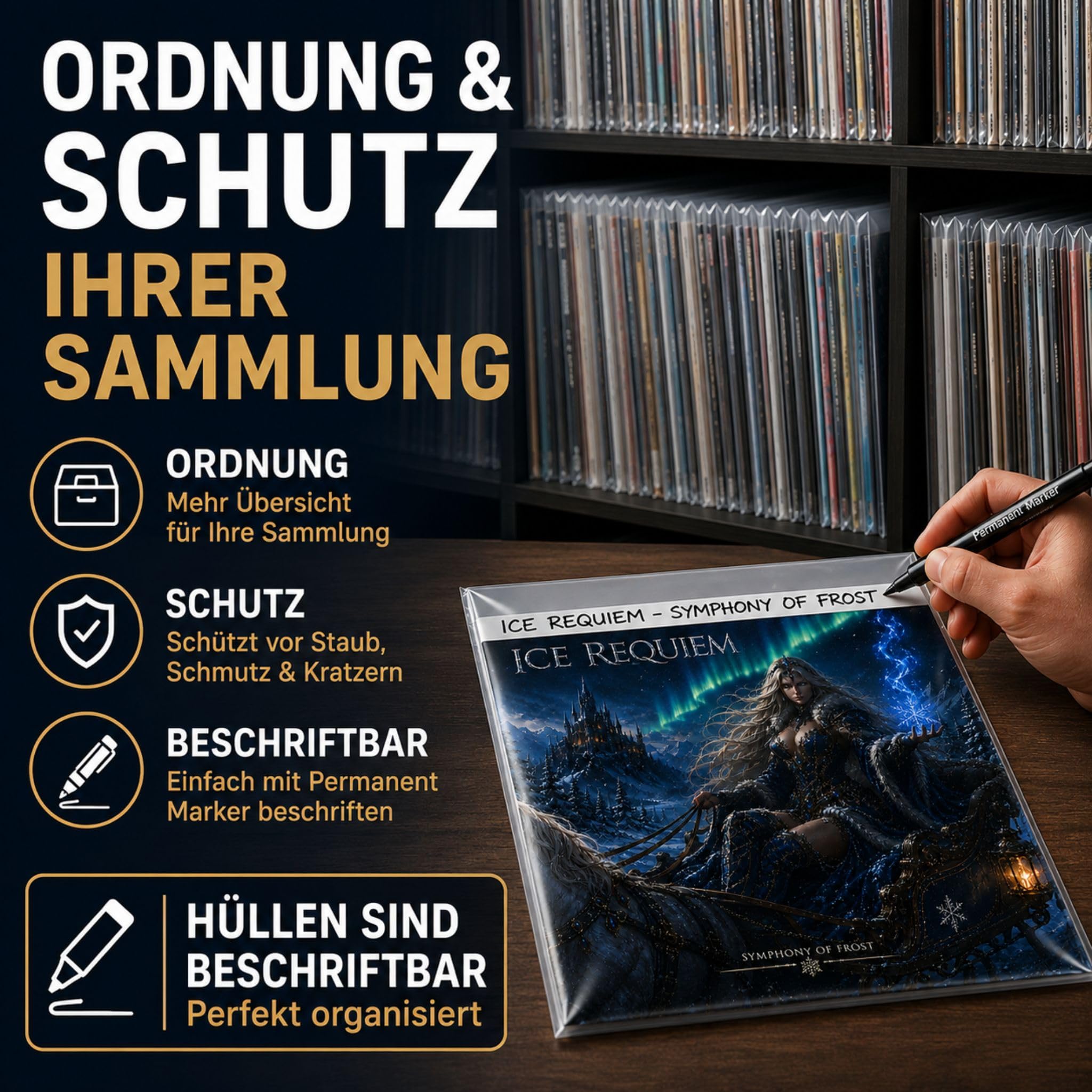500 Stück LP Schutzhüllen 12" Folienhüllen mit Klappe und Verschluss für Vinyl Schallplatten
