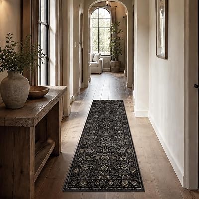 Zeeinx 2x6 Machine Washable Runner Rugs for Hallway Black Gold
