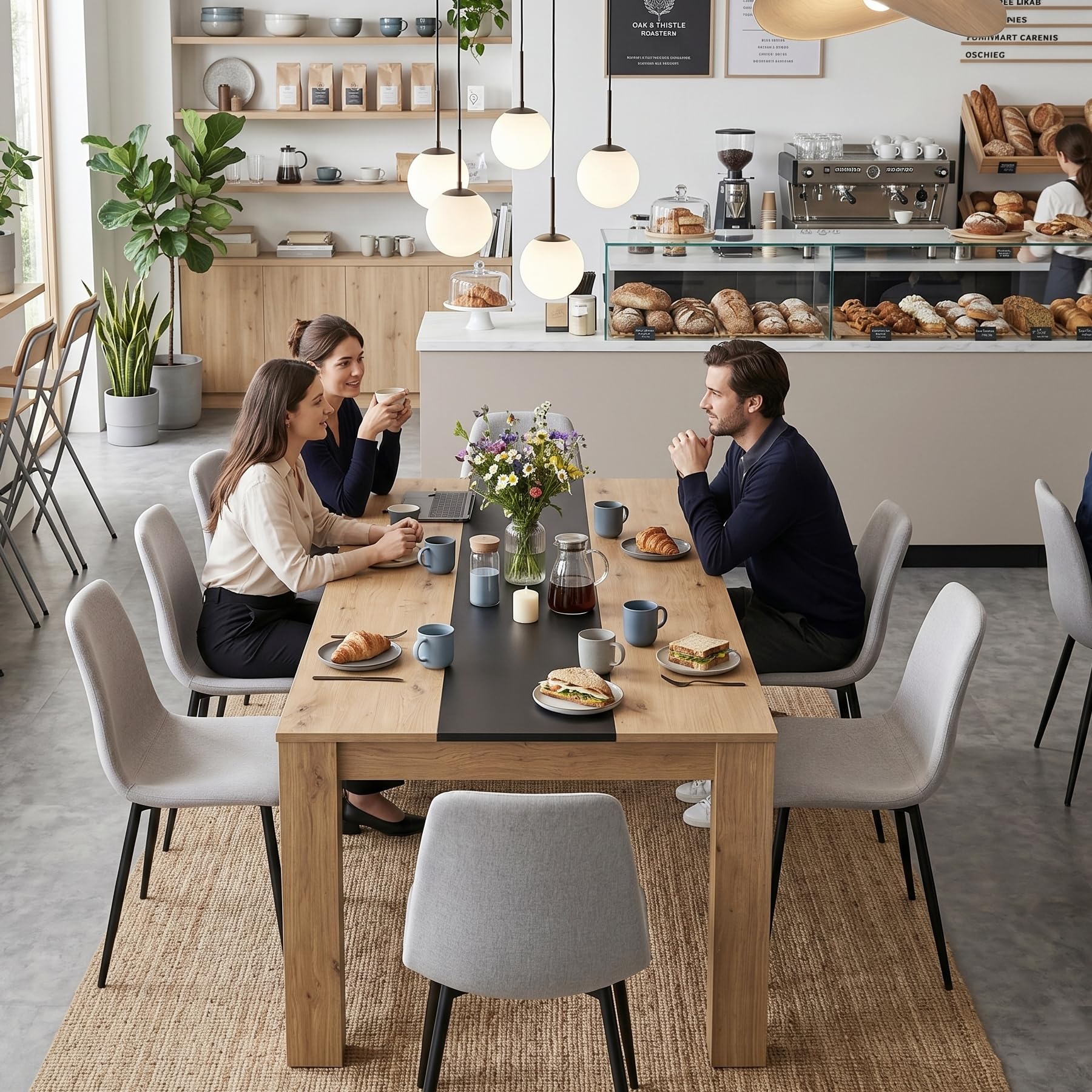 Esstisch Holz 160 x 80 cm für 6-8 Personen, Küchentisch Rechteckiger Esszimmertisch, Großer Tisch Holz für Esszimmer Küche Restaurant oder Wohnzimmer, Eiche und Schwarz, 160x80x75 cm