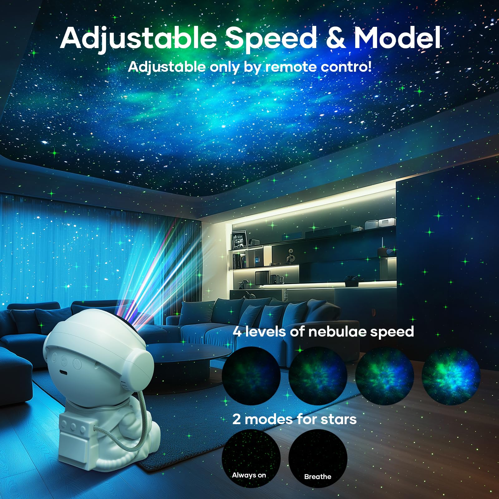 Seefly Astronauta Proiettore Stelle, Proiettore Stelle Soffitto LED Lampada Proiettore Stelle con Timer, Proiettore cielo Stellato Astronauta con Telecomando, Rotazione a 360°, per Bambini Adulti