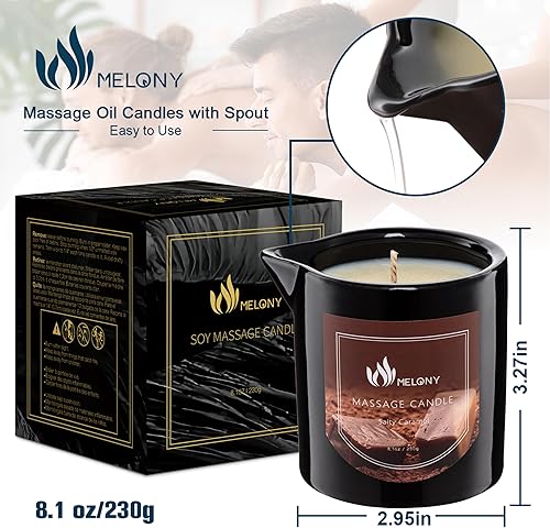 Miniatura 6 de MELONY Vela de masaje, vela hidratante de aceite corporal para parejas y spa en casa, regalos relajantes de lujo para hombres, 8.1 onzas (caramelo