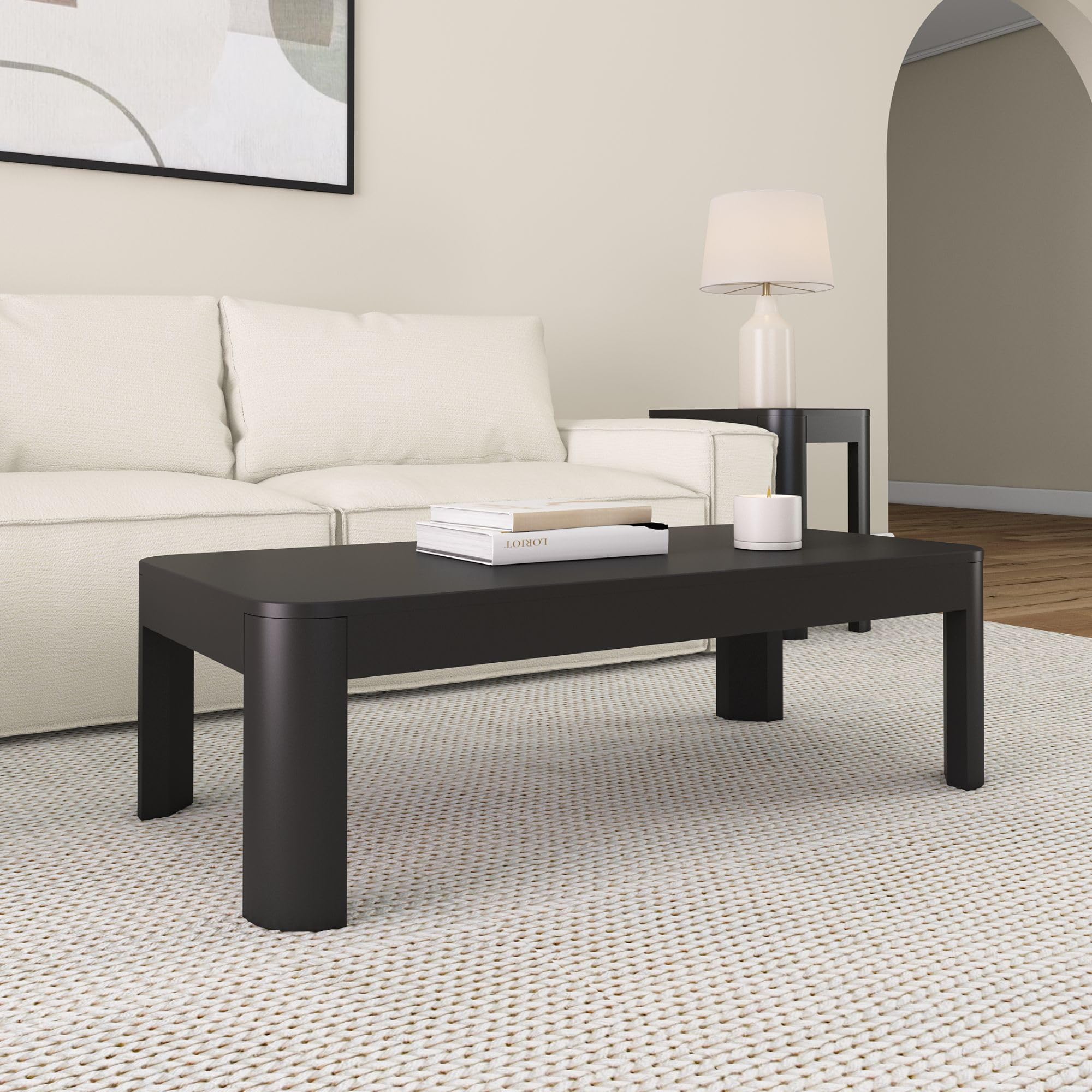 Plank+Beam Modern Rounded Coffee Table, 48 Inch, Solid Wood ...