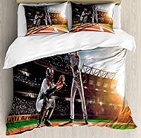 Vista 7 de Ambesonne Juego de funda de edredón de pesca, lubina de boca grande atrapando un bocado en espray de agua, imagen salvaje, juego de cama decorativo