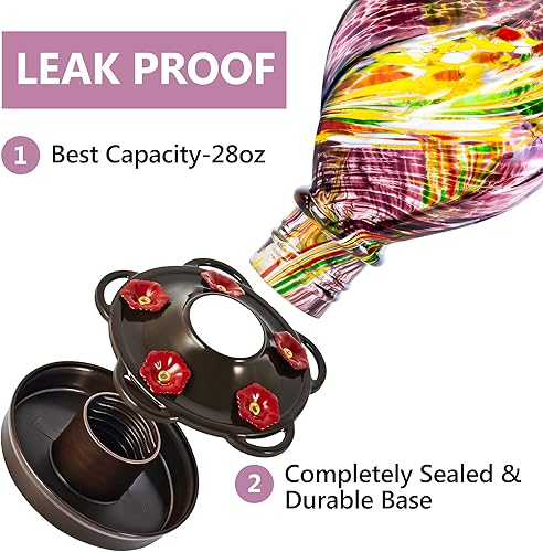 Miniatura 9 de LUJII Comedero en espiral en forma de helado para colibríes, vidrio soplado a mano, 28 onzas líquidas, a prueba de fugas y a prueba de óxido,