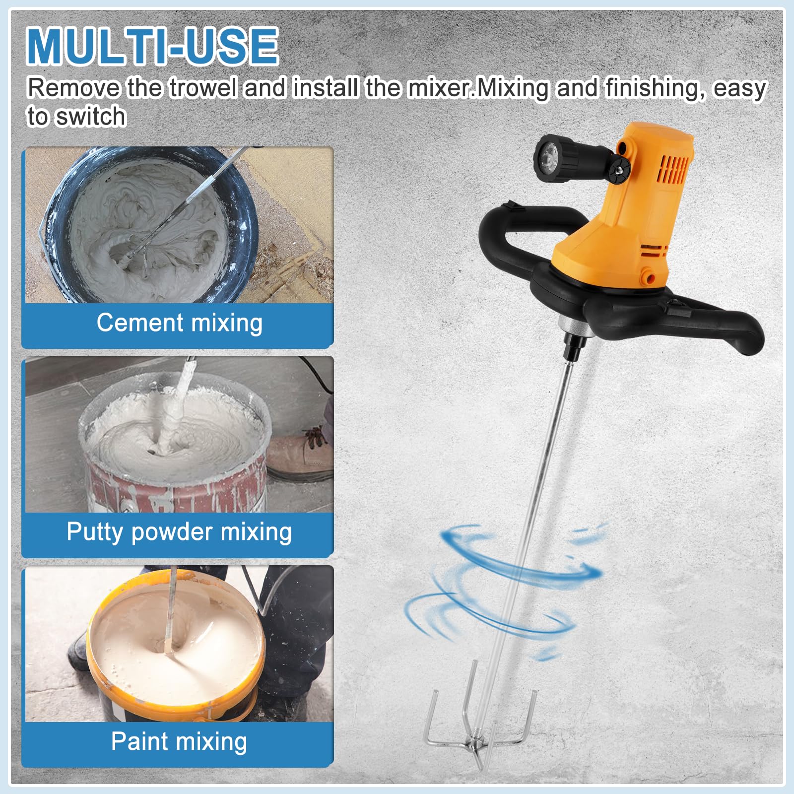MXBAOHENG Máquina alisadora eléctrica de pared de 1680 W con disco abrasivo de 38 cm, 6 velocidades, 80-600 rpm, mezclador de hormigón portátil con varilla agitadora, alisadora eléctrica para mortero