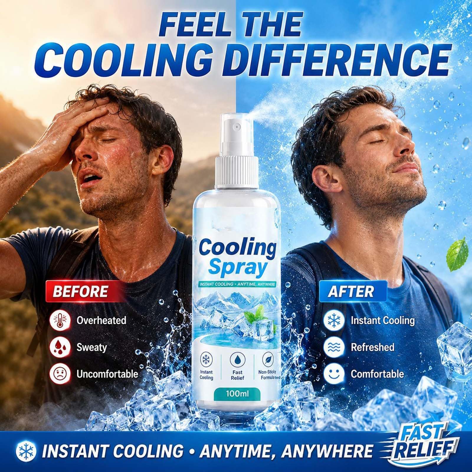 Nebulizzazione rinfrescante istantanea, spray rinfrescante per il corpo, non appiccicoso, leggero, spray rinfrescante sportivo a lunga durata, spray idratante dopo il sole, fresco (5 pezzi)