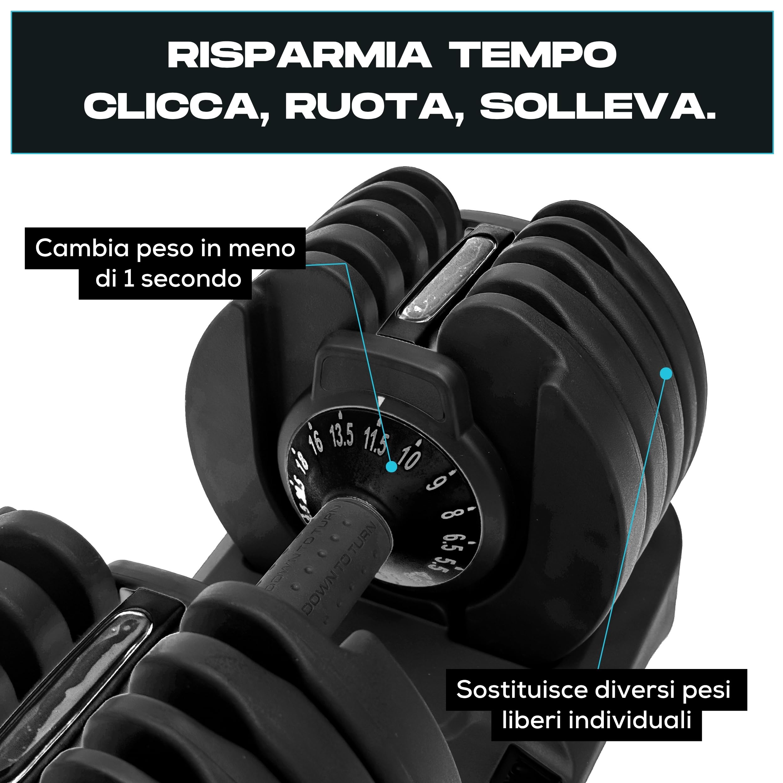 BRAINGAIN Manubri regolabili 24 kg, coppia, 15 in 1, per la casa | Cambio rapido Smart-Click, 15 livelli di peso, blocco sicuro, impugnatura antiscivolo, 2 × 24 kg (48 kg)