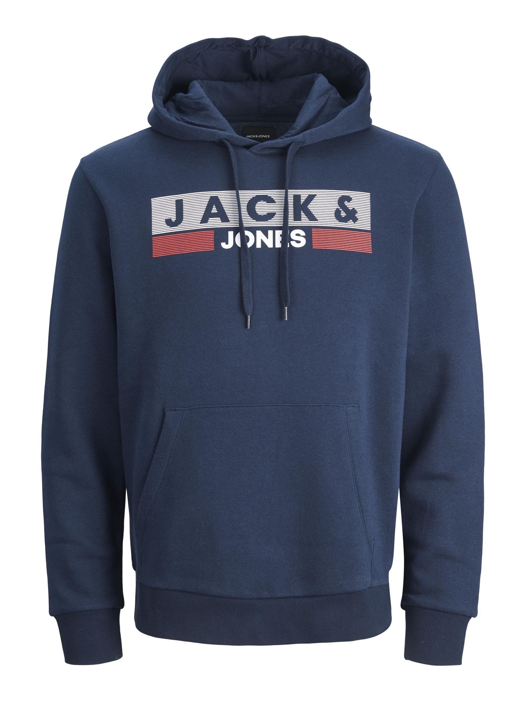 JACK&JONES PLUS Men's JJECORP Logo Sweat Hood NOOS PLS Sweatshirt, Navy Blazer/Print:Play 4, 6XL