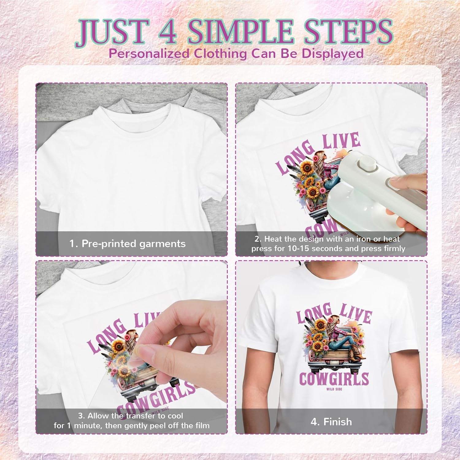 Dtf Transfers Ready to Press - 16 Sheets Cowgirls Iron on Transfers for T Shirts Stickers, Floral Horse Heat Transfer Vinyl Crafts, Western Girls Iron on Decals for Clothes Bags DIY Designs - Image 3