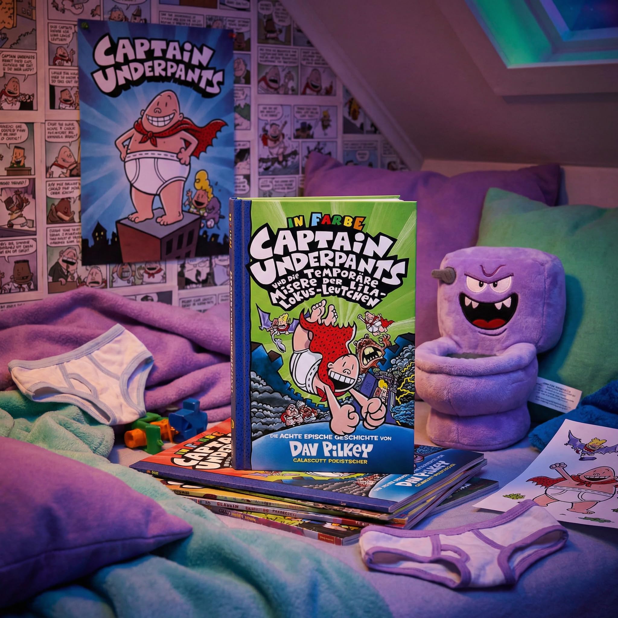 Dav Pilkey Captain Underpants Buchset Band 6-10 – Kinderbuch-Reihe – Comicroman-Serie für Kinder – lustige Abenteuer – beliebte Kinderbücher für Jungen und Mädchen mit exklusivem Lesezeichen