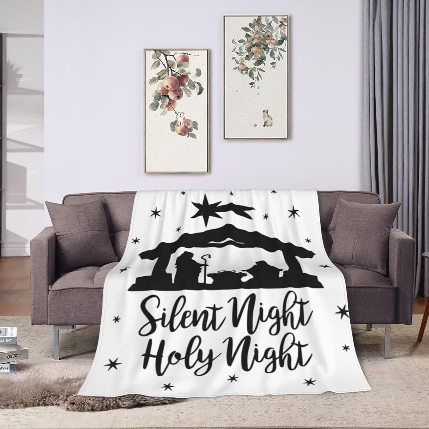 Nativity Scene Silhouette Blanket Super Soft Flannel Blanket Comfy Cozy Throw Blanket Couch Lightweight Blankets for Living Room Bedroom 60"x50"