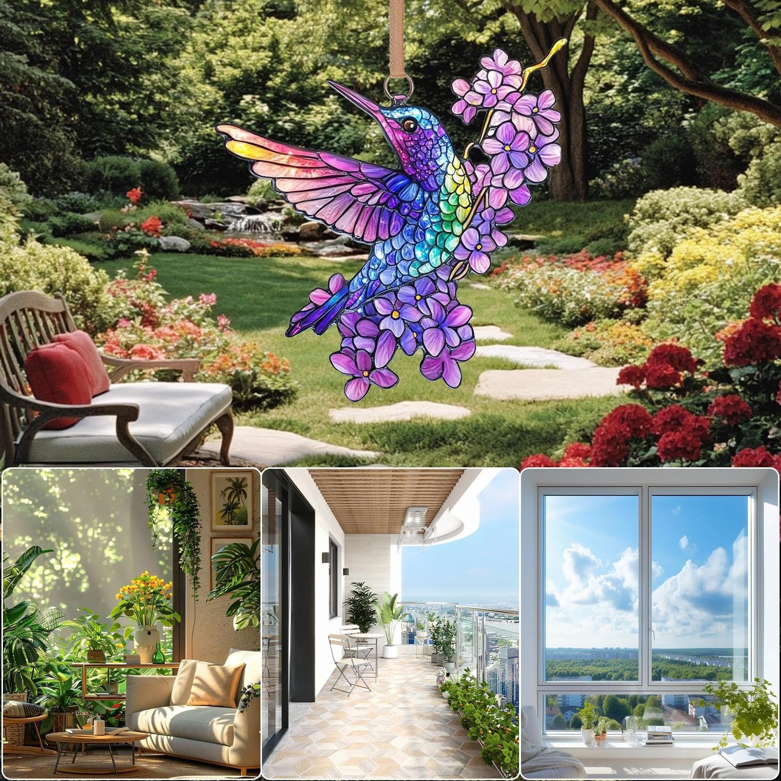 Kit Acchiappasole Per Finestre – Uccellini Colorati In Acrilico Su Rami, Decorazione Da Giardino Fai Da Te