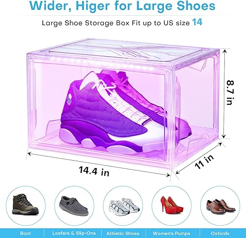 Miniatura 4 de Organizador de almacenamiento de zapatos para armario, cajas de zapatos plegables, paquete de 2, contenedores apilables de plástico transparente,
