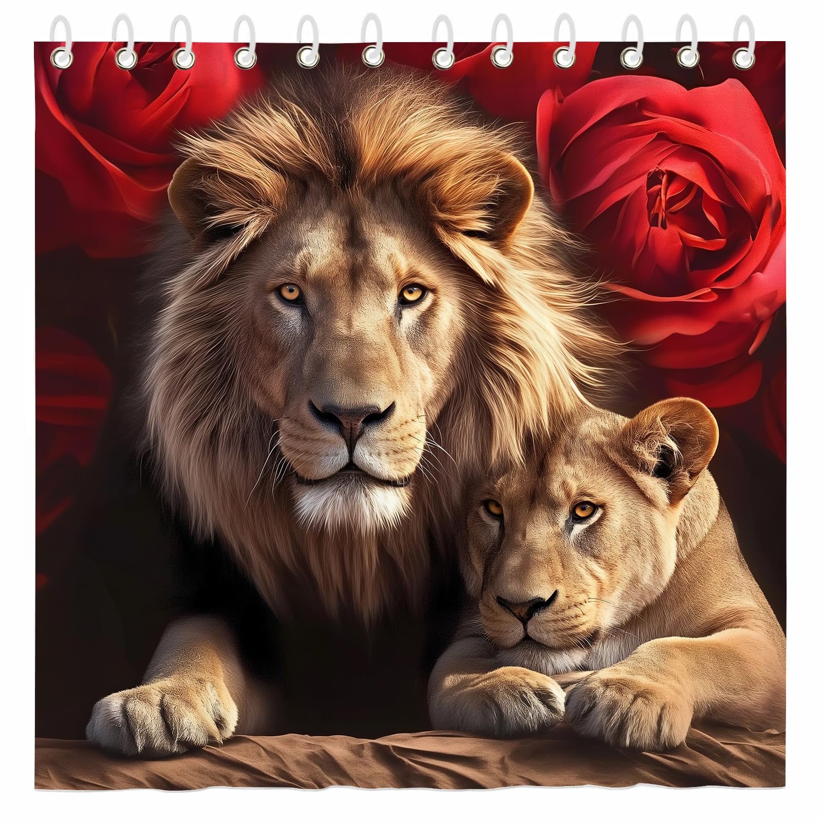 18TH CROZY Lion Shower Curtain for Bathroom Red Rose Flower Animal Art Tropical Printed Waterproof Fabric Shower Curtain for Bathroom Home Decoration Shower Curtain Set for Bathroom 70 x 70 Inch