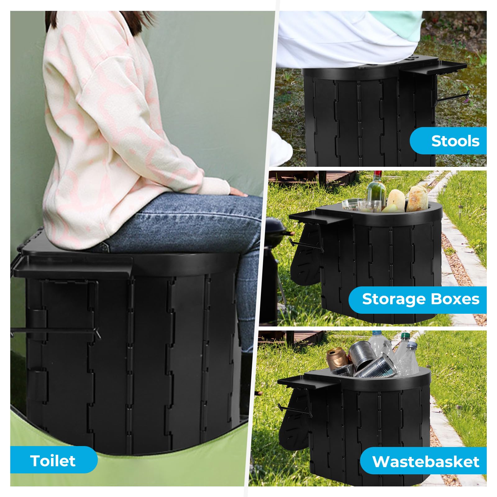 WC Portatil Inodoro Portatil Baño con Portarrollos de Papel y Bandeja Bater Portatil Adultos con 2 Rollos Bolsas de Basura y Funda Soporta Hasta 150 kg para Camping,Atascos de Tráfico