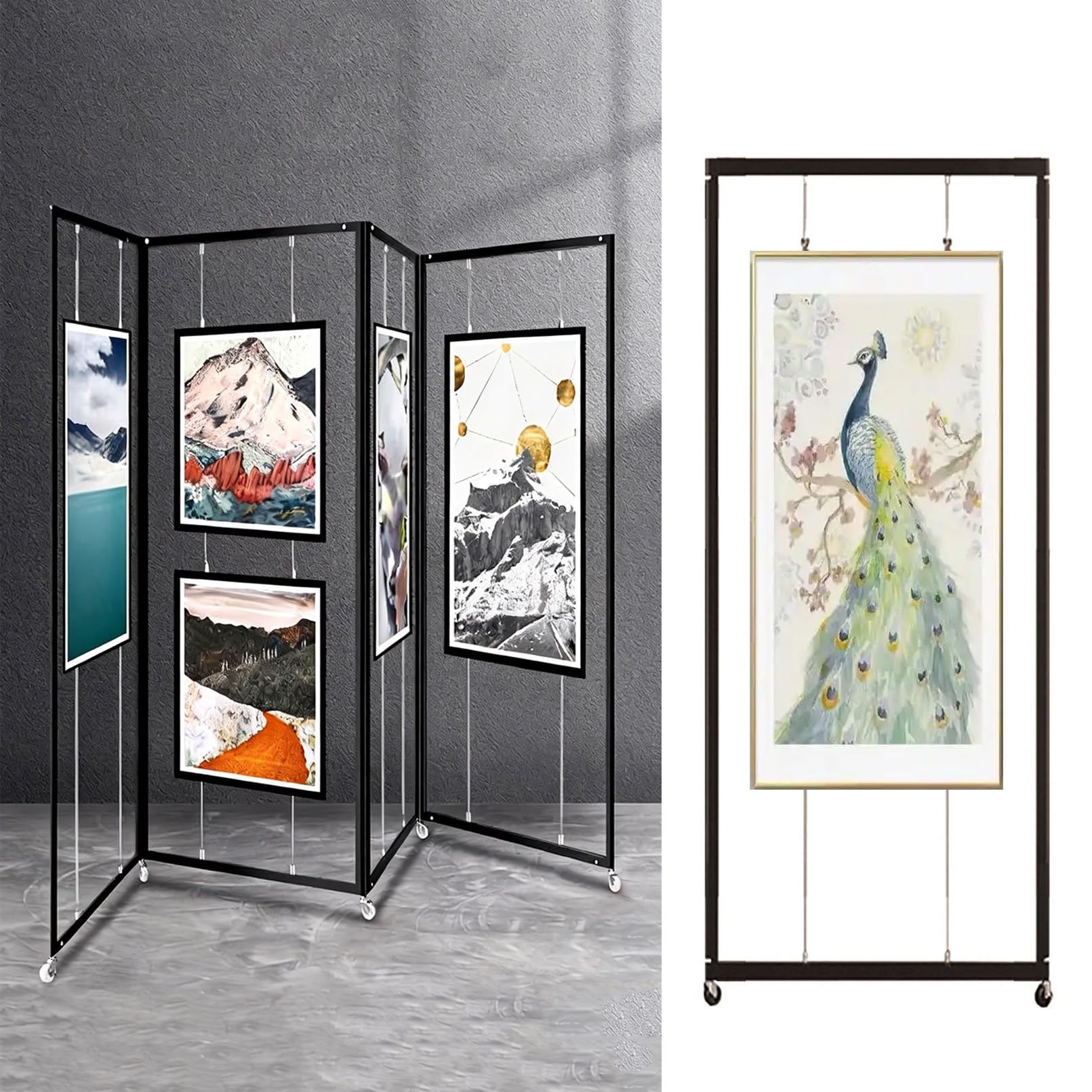 Colgar Cuadros Estantería Metálica Rodante, Expositor Móvil De Aluminio, Estante Publicitario, Soporte Carteles, Para Galerías De Arte Y Ferias(8pcs,80x180cm/31.5x70.8in)