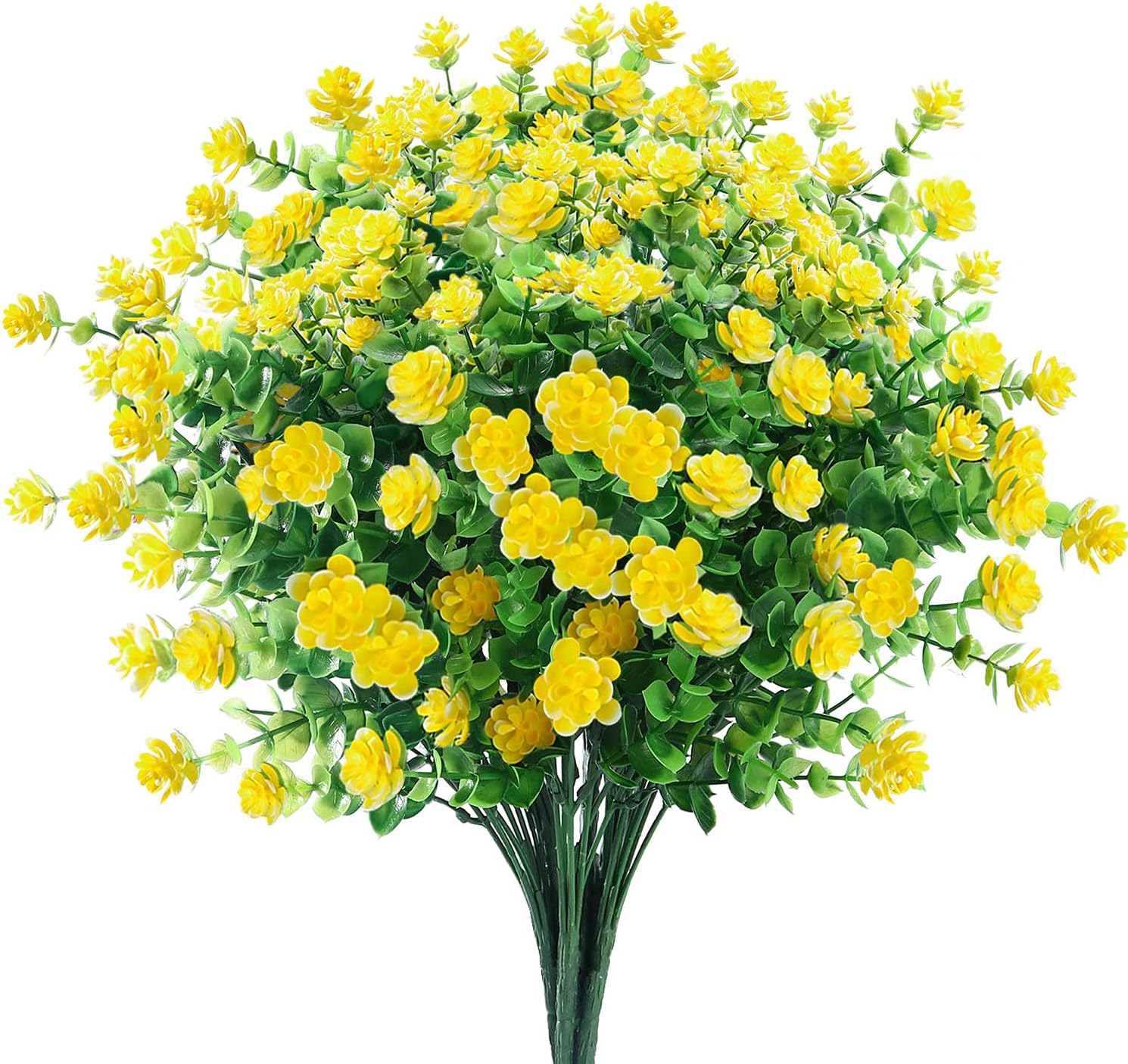 GREENRAIN Artificial Flowers Outdoor Fake Flowers for Decoration UV Resistant No Fade Faux Plastic Plants Garden Porch Window Box Décor (6 Bundles, 2#Yellow)