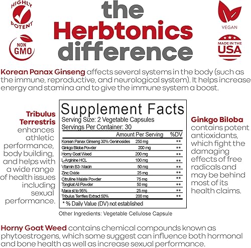 Miniatura 2 de Herbtonics Potenciador de testosterona para hombres y píldoras mejoradoras masculinas  Suplemento de ampliación de aumento de tamaño, fuerza