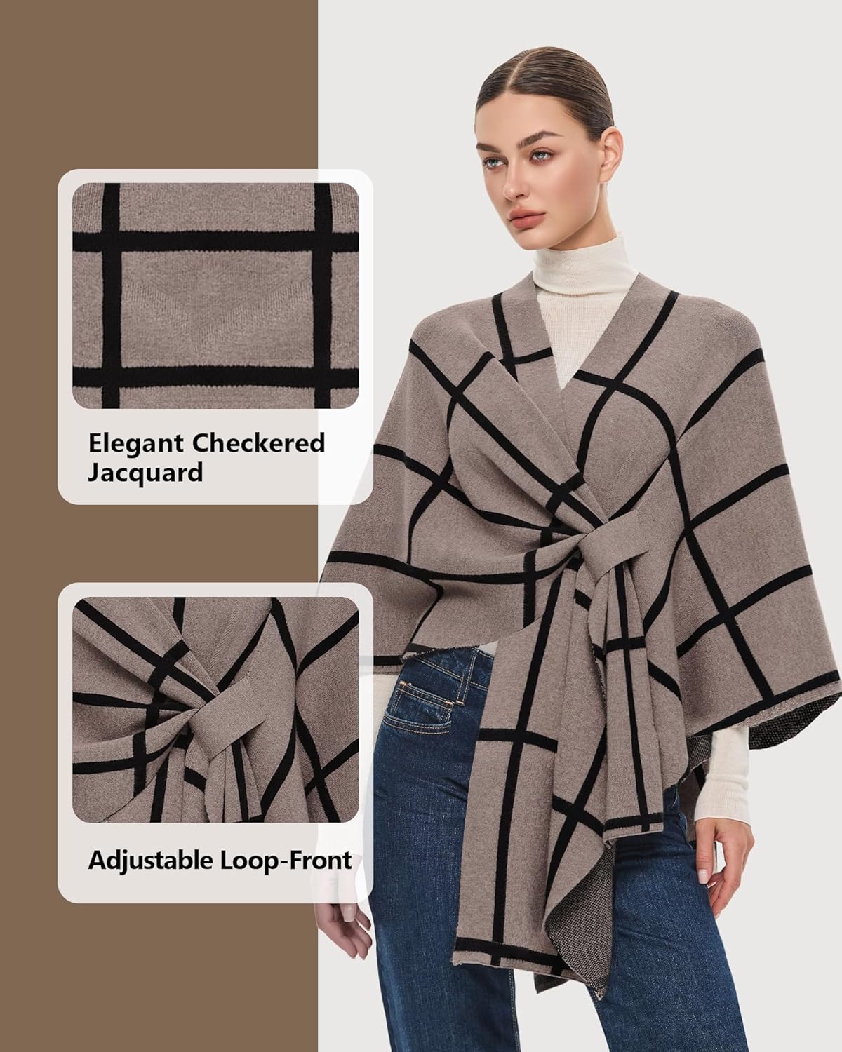 PULI Women's Elegant Shawl Wraps Soft Open Front Poncho Sweater for Spring Fall Winter - Image 5