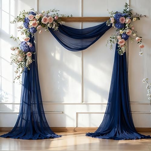 Tela drapeada para arco de boda, 1 panel de 6 yardas, cortinas de telón de fondo de boda para ceremonia, cortinas de tela transparente azul marino