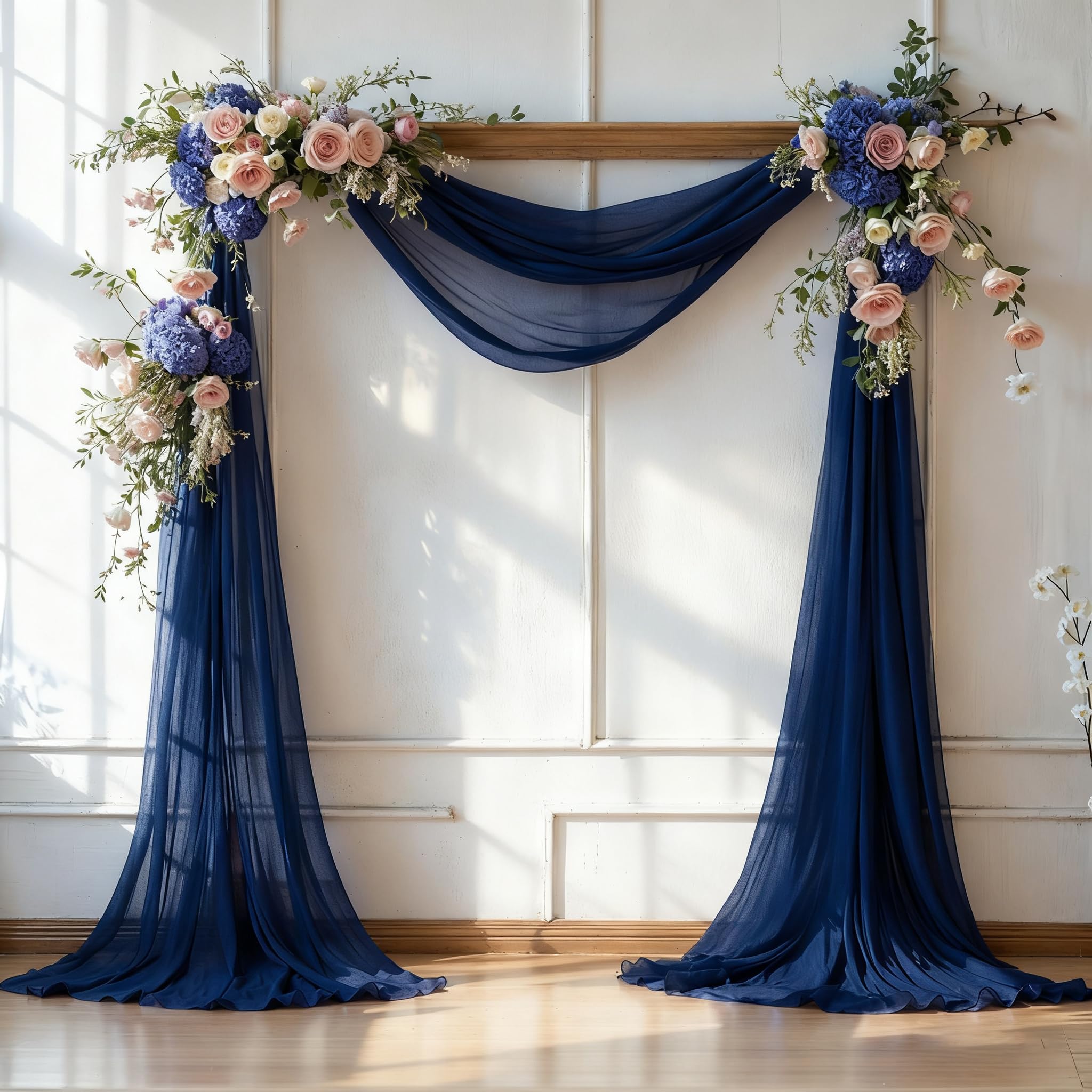 Wedding Arch Draping Fabric, 1 Panel 6 Yards Wedding Backdrop Curtains for Ceremony Navy Blue Sheer Fabric Curtains for Party Ceremony Arch Stage Decorations（1 Panel）, Navy Blue