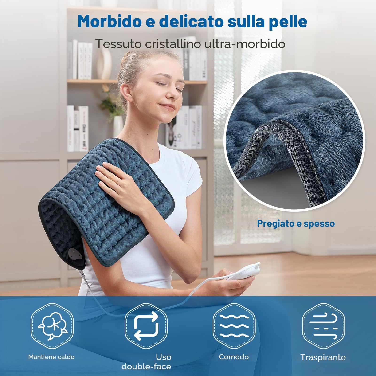 Mowend Termoforo, Termoforo Elettrico con 6 Impostazioni di Calore e Spegnimento Automatico, Riscaldamento Rapido e Lavabile in Lavatrice,30x60cm,Regalo per moglie, mamma, papà, nonna