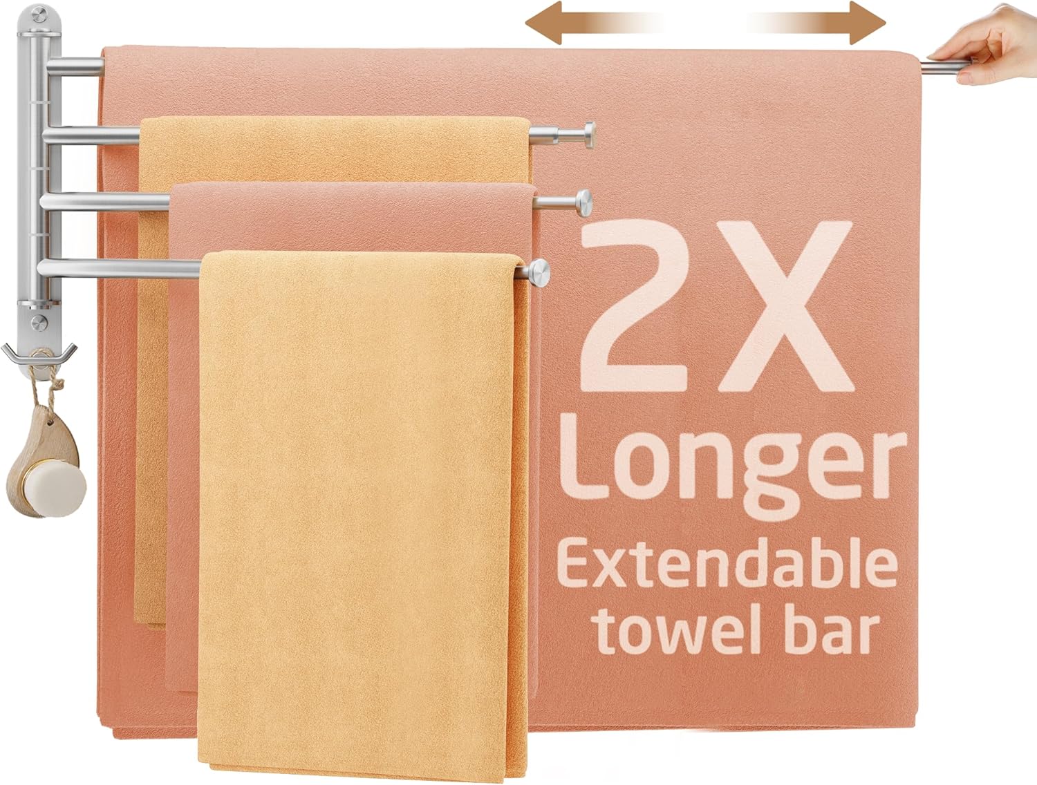 KES Adjustable Swivel Towel Rack 14.5 to 27.5 inch 4-Arm, Swing Out Towel Bar for Bathroom, Swinging Towel Rack for Bath Towels, 18/8 Stainless Steel Brushed Finish, A2107S4L70-2