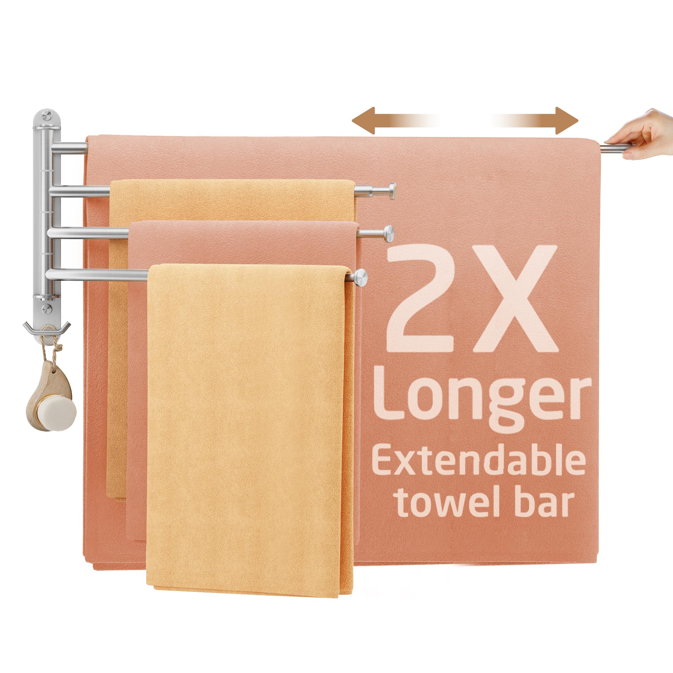 KES Toallero giratorio ajustable de 14.5 a 27.5 pulgadas, 4 brazos, barra de toalla oscilante para baño, toallero oscilante para toallas de baño, acabado cepillado de acero inoxidable 18/8, A2107S4L70