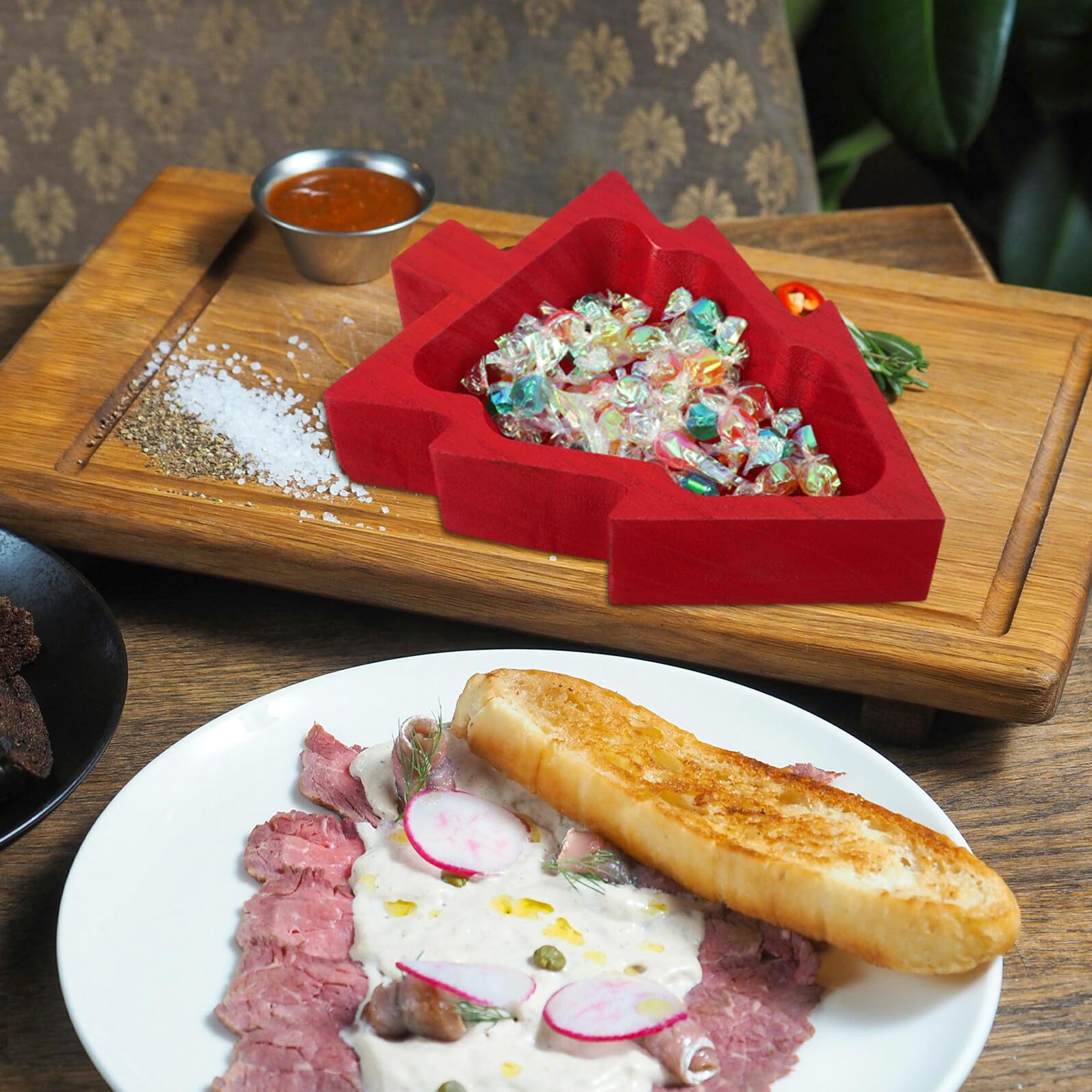 CHILDWEET Bandeja de Madera Forma de Árbol de Navidad para Servir Aperitivos y Postres Plato Seccional Reutilizable para Frutas y Snacks Fiestas y Reuniones Familiares